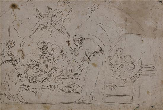 18th century Venetian School Death of a Saint, Collectors mark of Crozat,